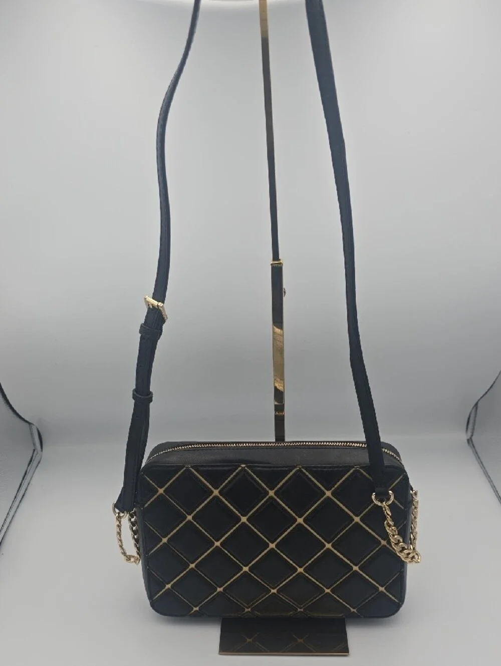 Michael Kors Black Crossbody Bag with Gold Chain Lattice